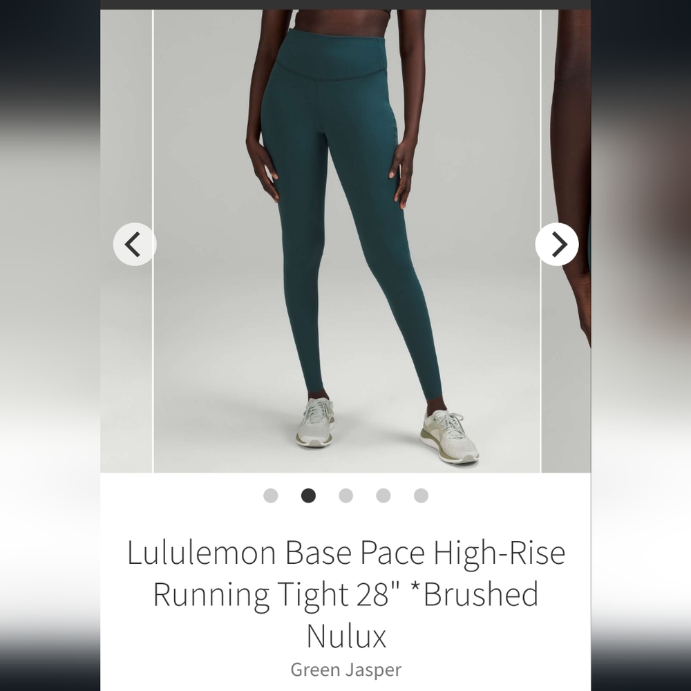 NWT Lululemon sz. 6 Base Pace Running Tight 28" *Brushed Nulux in Green Jasper